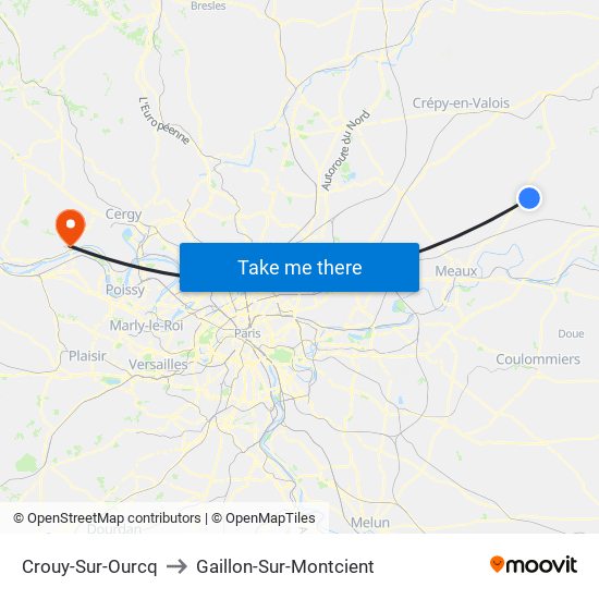 Crouy-Sur-Ourcq to Gaillon-Sur-Montcient map