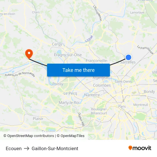 Ecouen to Gaillon-Sur-Montcient map