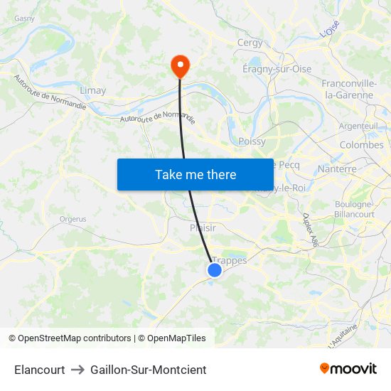 Elancourt to Gaillon-Sur-Montcient map