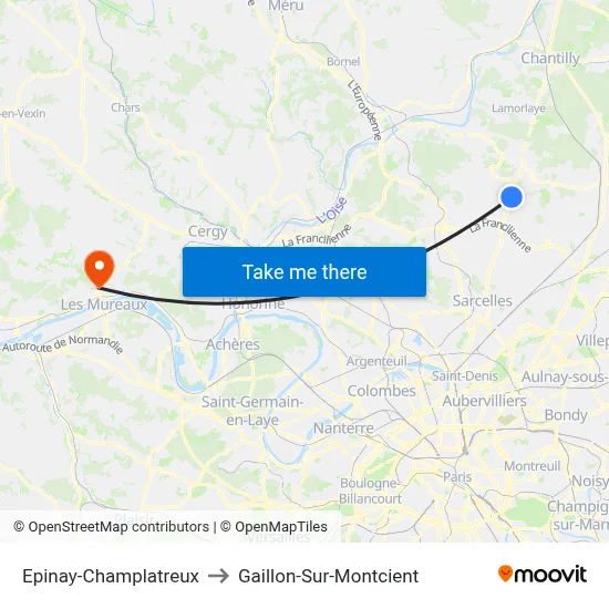 Epinay-Champlatreux to Gaillon-Sur-Montcient map