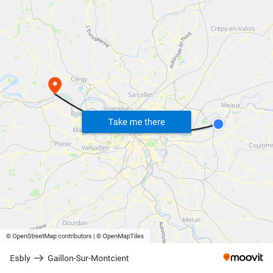Esbly to Gaillon-Sur-Montcient map