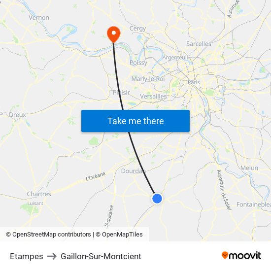 Etampes to Gaillon-Sur-Montcient map