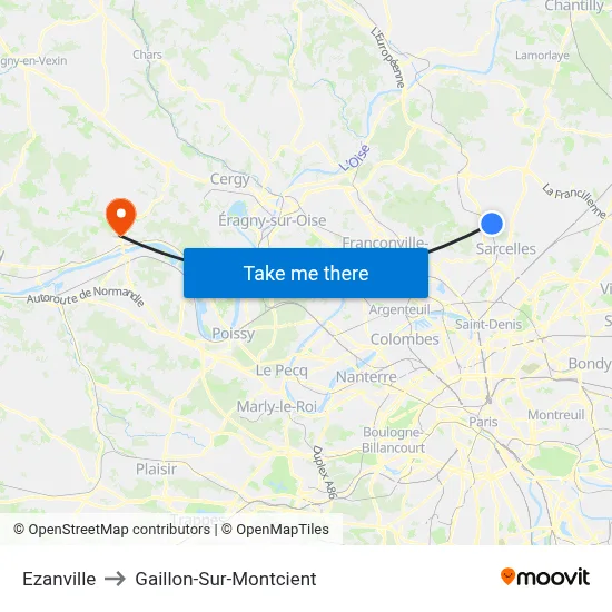 Ezanville to Gaillon-Sur-Montcient map