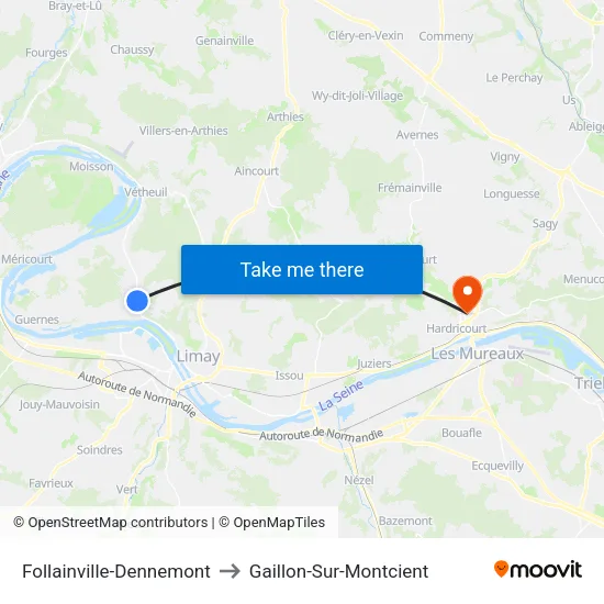 Follainville-Dennemont to Gaillon-Sur-Montcient map