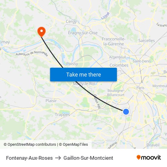 Fontenay-Aux-Roses to Gaillon-Sur-Montcient map