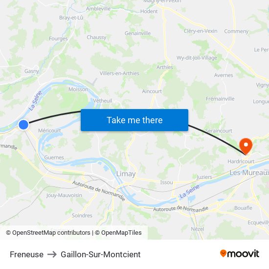 Freneuse to Gaillon-Sur-Montcient map