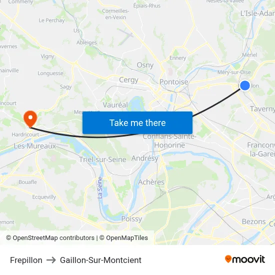 Frepillon to Gaillon-Sur-Montcient map