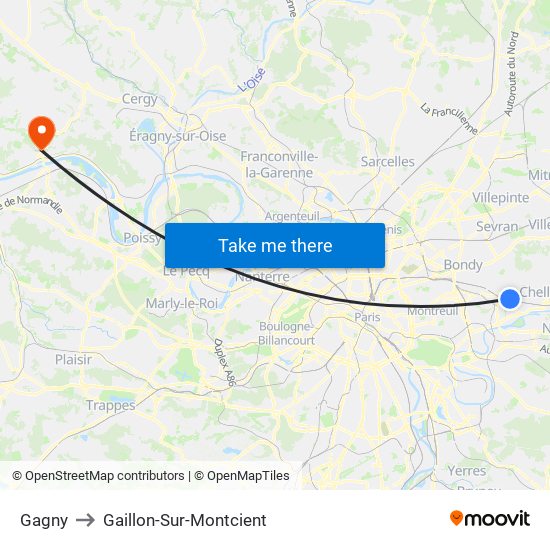 Gagny to Gaillon-Sur-Montcient map