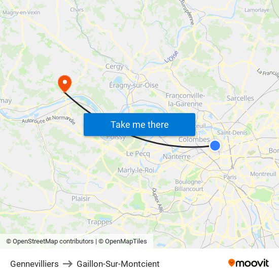 Gennevilliers to Gaillon-Sur-Montcient map