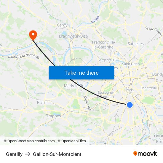 Gentilly to Gaillon-Sur-Montcient map