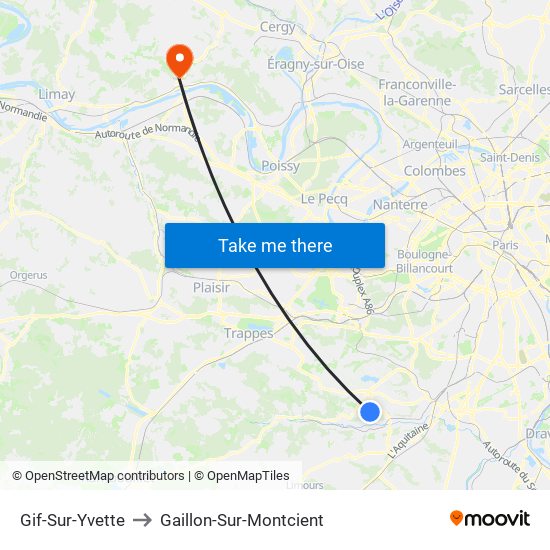 Gif-Sur-Yvette to Gaillon-Sur-Montcient map
