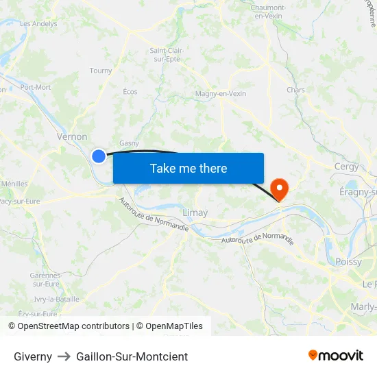 Giverny to Gaillon-Sur-Montcient map