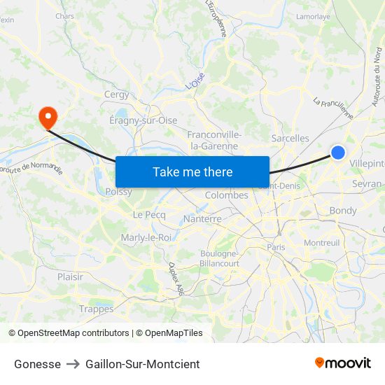 Gonesse to Gaillon-Sur-Montcient map