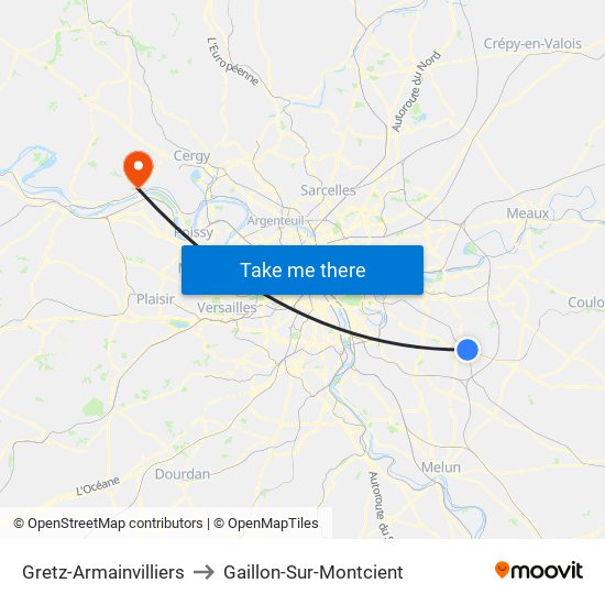 Gretz-Armainvilliers to Gaillon-Sur-Montcient map