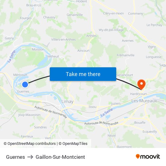 Guernes to Gaillon-Sur-Montcient map