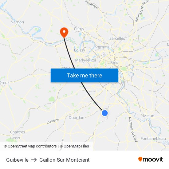 Guibeville to Gaillon-Sur-Montcient map