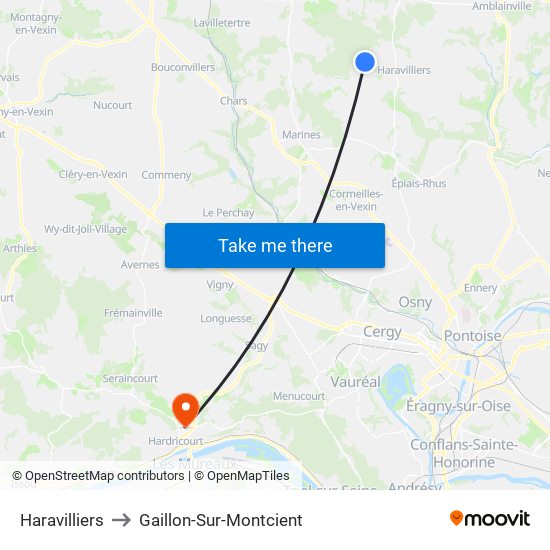 Haravilliers to Gaillon-Sur-Montcient map