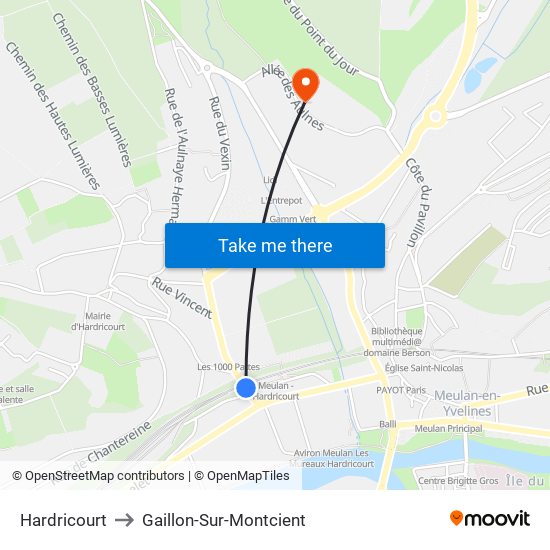 Hardricourt to Gaillon-Sur-Montcient map