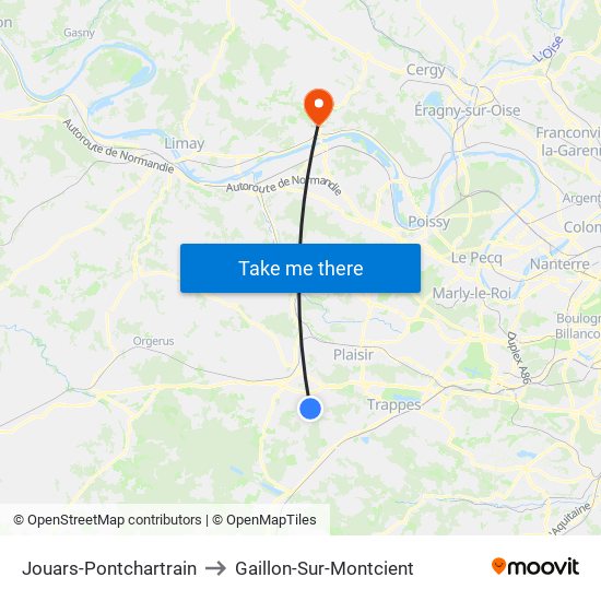 Jouars-Pontchartrain to Gaillon-Sur-Montcient map
