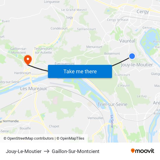 Jouy-Le-Moutier to Gaillon-Sur-Montcient map