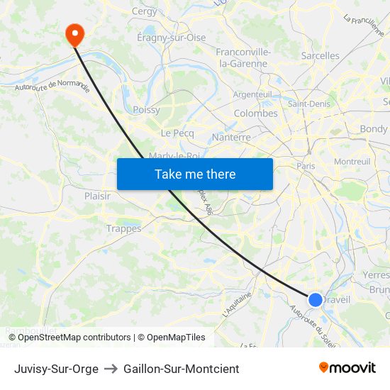 Juvisy-Sur-Orge to Gaillon-Sur-Montcient map