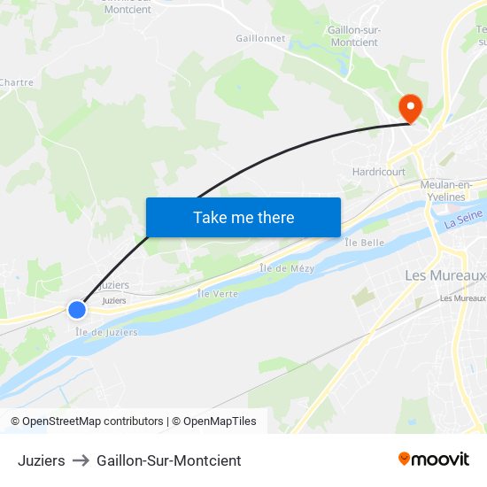 Juziers to Gaillon-Sur-Montcient map