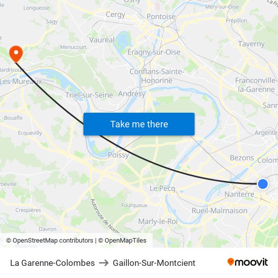 La Garenne-Colombes to Gaillon-Sur-Montcient map