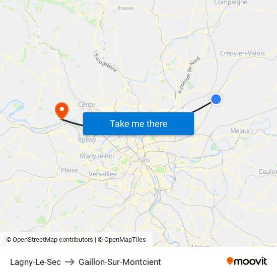 Lagny-Le-Sec to Gaillon-Sur-Montcient map