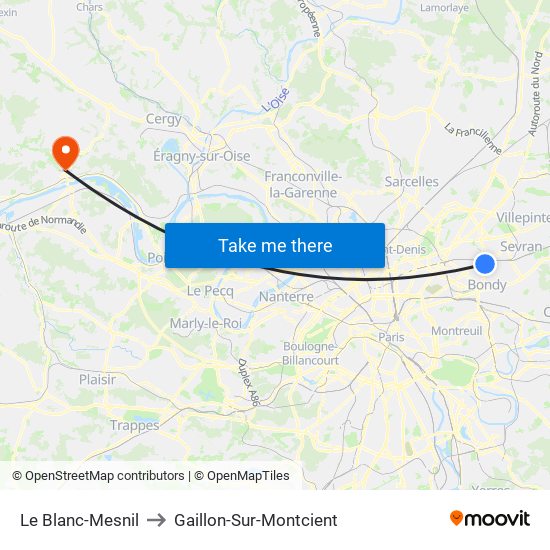 Le Blanc-Mesnil to Gaillon-Sur-Montcient map