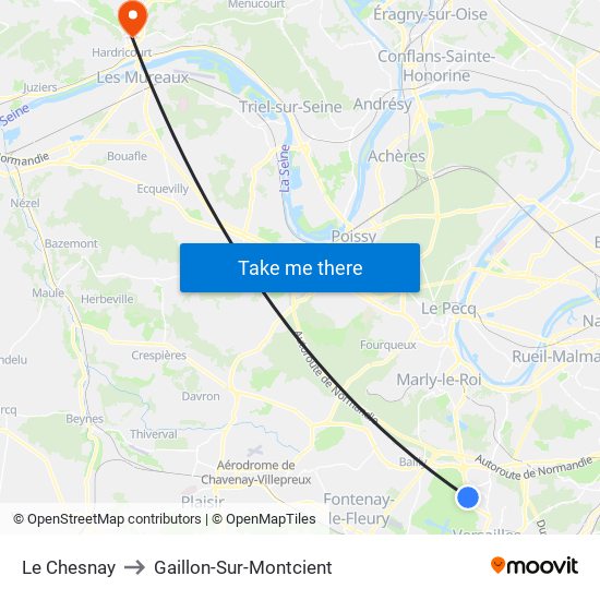 Le Chesnay to Gaillon-Sur-Montcient map