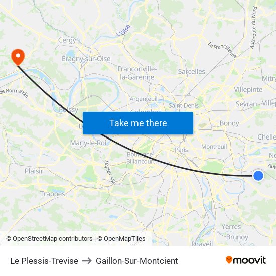 Le Plessis-Trevise to Gaillon-Sur-Montcient map
