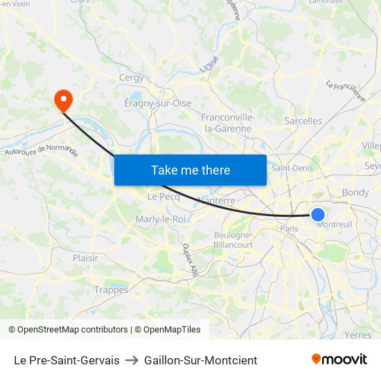 Le Pre-Saint-Gervais to Gaillon-Sur-Montcient map