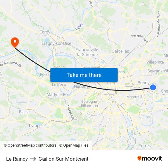 Le Raincy to Gaillon-Sur-Montcient map