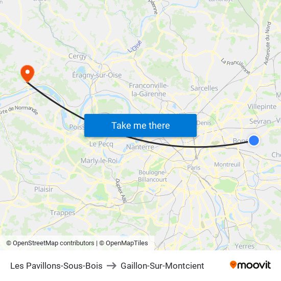 Les Pavillons-Sous-Bois to Gaillon-Sur-Montcient map