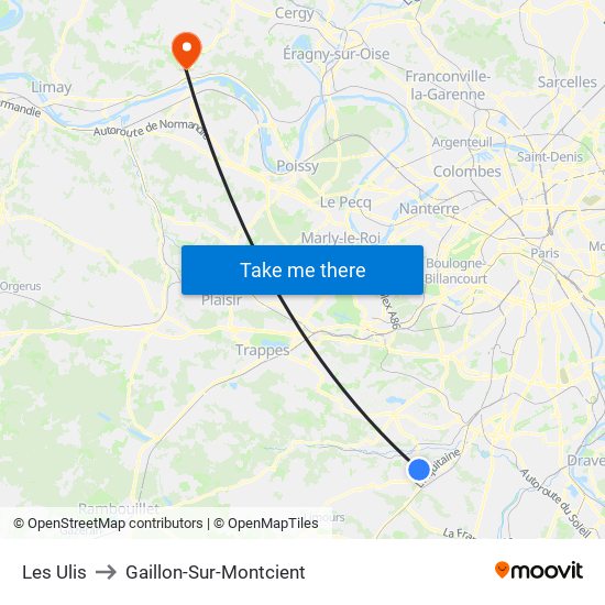 Les Ulis to Gaillon-Sur-Montcient map