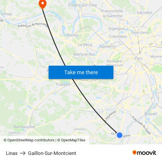 Linas to Gaillon-Sur-Montcient map