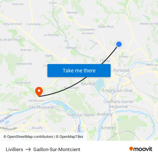 Livilliers to Gaillon-Sur-Montcient map