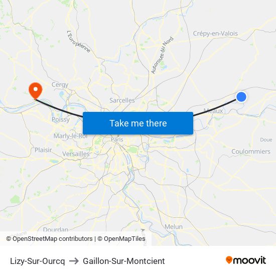 Lizy-Sur-Ourcq to Gaillon-Sur-Montcient map
