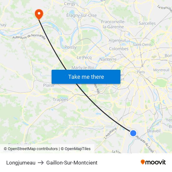 Longjumeau to Gaillon-Sur-Montcient map
