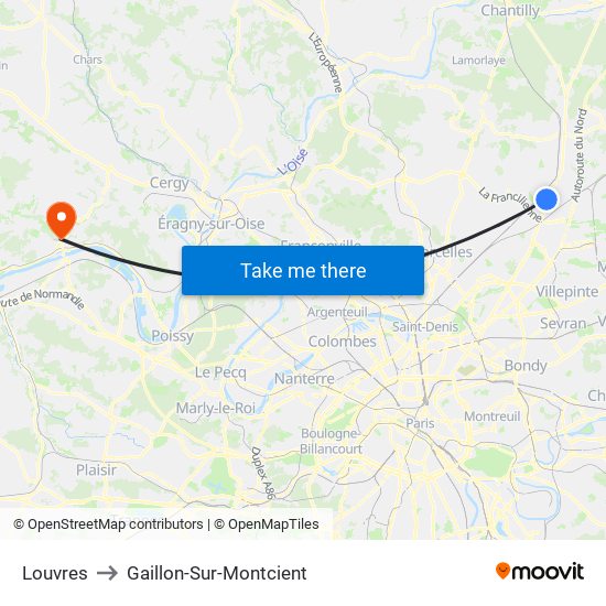 Louvres to Gaillon-Sur-Montcient map