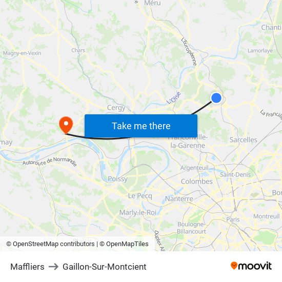 Maffliers to Gaillon-Sur-Montcient map