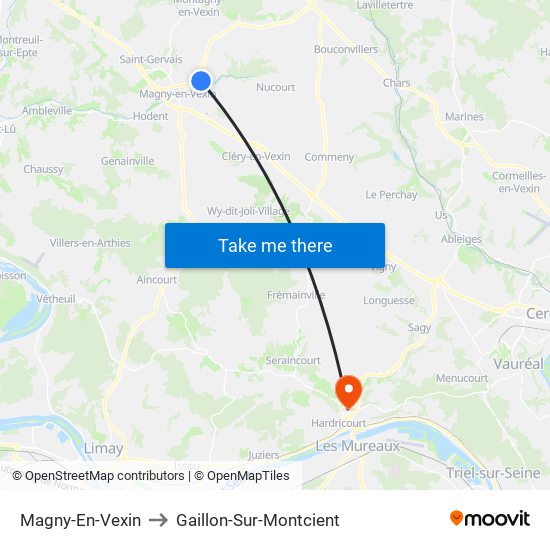 Magny-En-Vexin to Gaillon-Sur-Montcient map