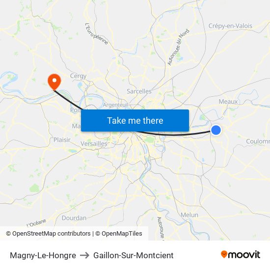 Magny-Le-Hongre to Gaillon-Sur-Montcient map