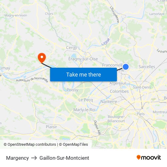 Margency to Gaillon-Sur-Montcient map