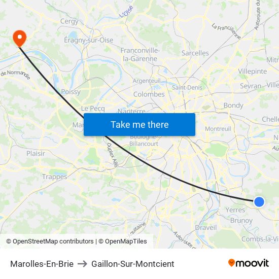 Marolles-En-Brie to Gaillon-Sur-Montcient map