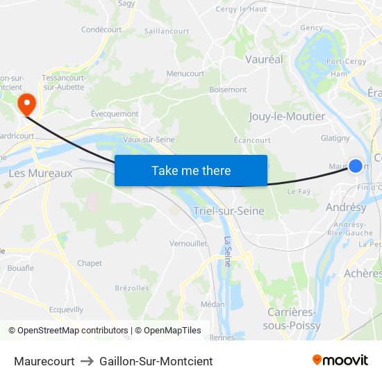 Maurecourt to Gaillon-Sur-Montcient map