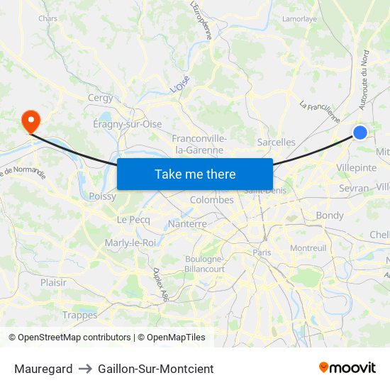 Mauregard to Gaillon-Sur-Montcient map