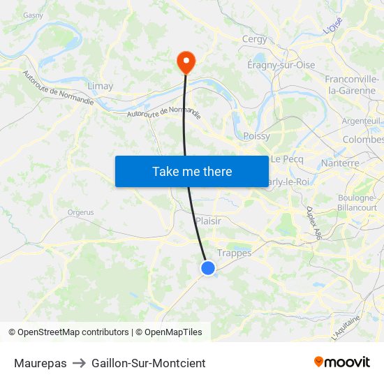 Maurepas to Gaillon-Sur-Montcient map