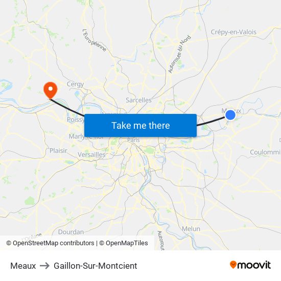 Meaux to Gaillon-Sur-Montcient map
