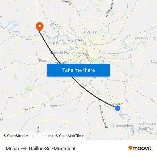 Melun to Gaillon-Sur-Montcient map